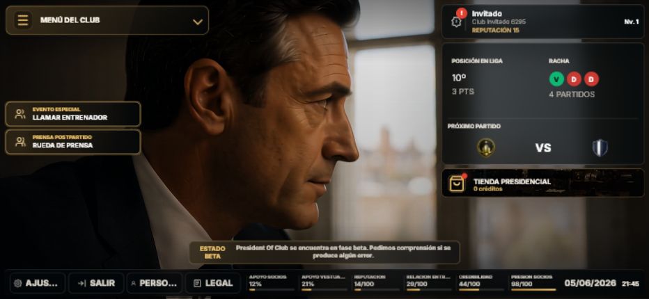 Pantalla del despacho presidencial del juego