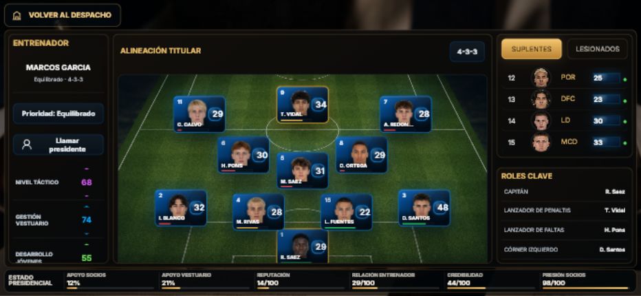 Pantalla de plantilla y alineación del juego